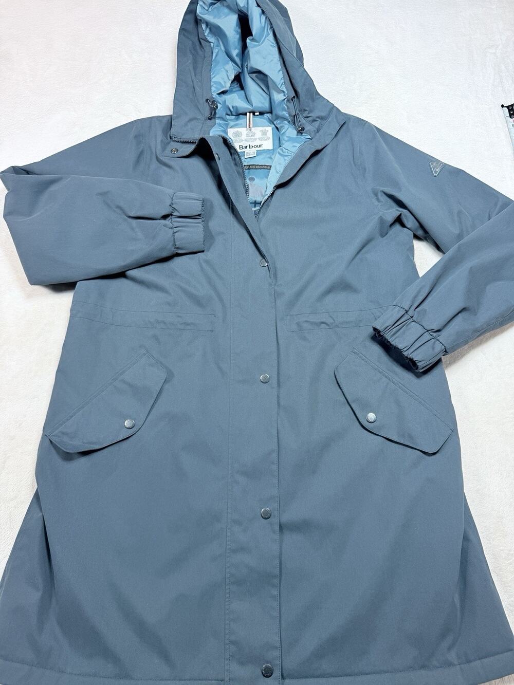 Barbour Waterproof Breathable Hooded Parka Rain Coat Slate Blue Coastal US 12